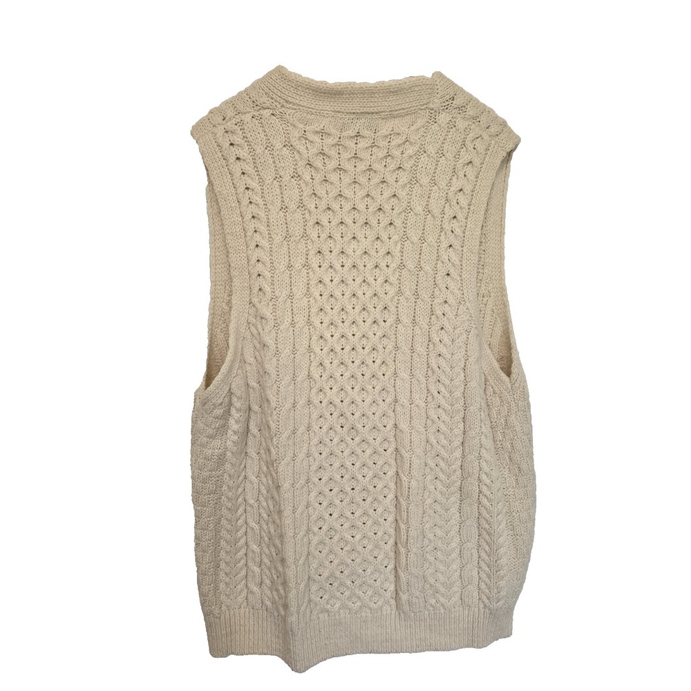 Carraig Donn Mens Size XL Wool Knit Fisherman Sweater Vest Ireland White - Picture 2 of 8